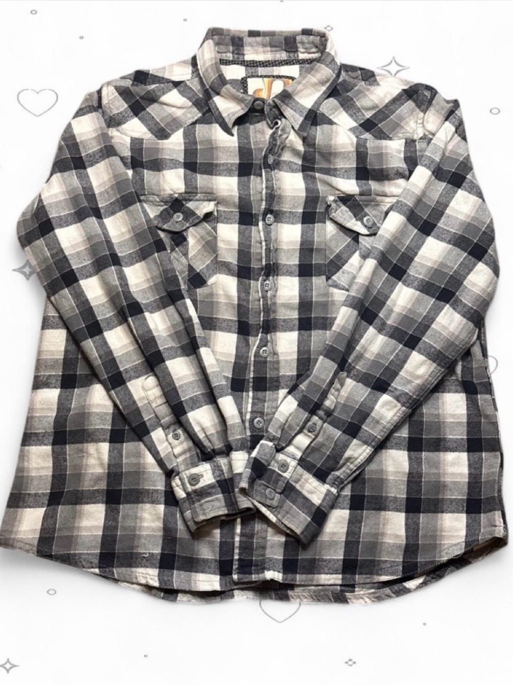 OP Ocean Pacific Mens XL Black White Plaid Flannel Button Down Shirt
